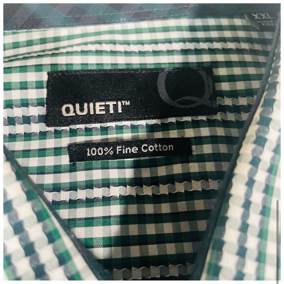 Quieti Mens XXL Plaid Button Down Shirt Fine Cotton Long Sleeve Green White - Picture 5 of 10